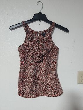 Banana Republic Red-Black Printed Ruffle Front Tank
